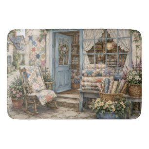 French Cottagecore Quilt Shop Watercolor Bath Mat