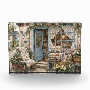 French Cottagecore Quilt Shop Watercolor Photo Block