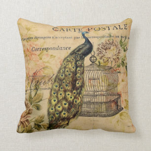 french country art nouveau vintage peacock cushion