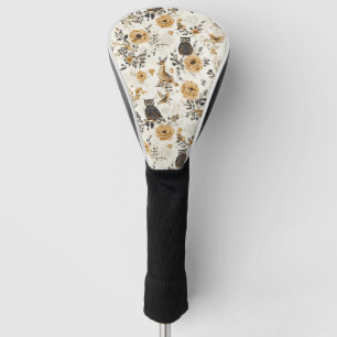 French Country Beige Owl Floral Pattern Golf Head Cover