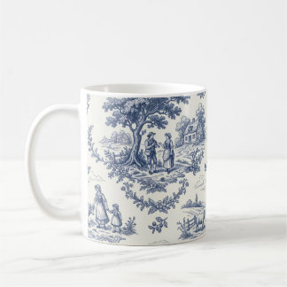 French Country - Blue & Cream Toile Countryside Coffee Mug