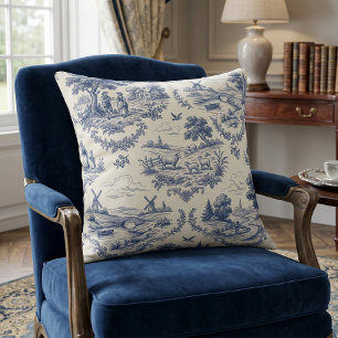 French Country - Blue & Cream Toile Countryside Cushion