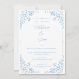 French Country Blue Filigree Wedding invitation