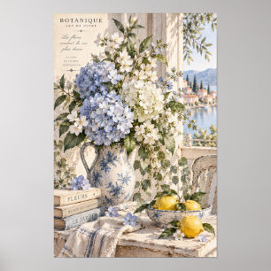 French Country Blue Hydrangea Lemon Wall Art