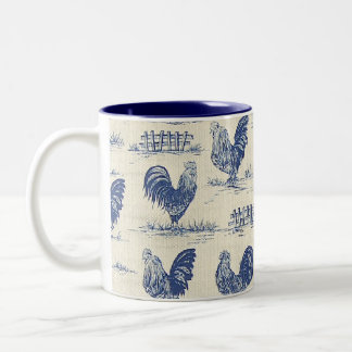 French Country Blue Roosters Coffee Cup