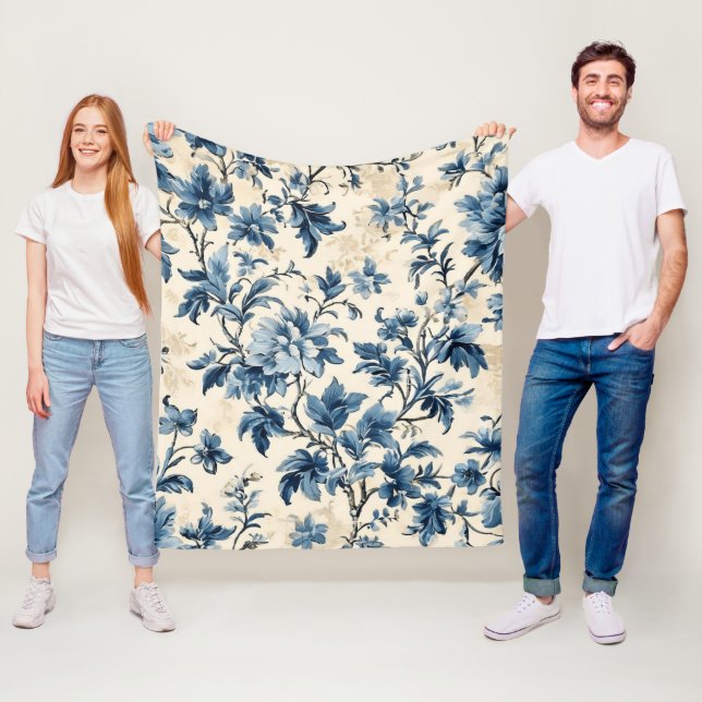 French Country Blue Toile  Fleece Blanket (In Situ)