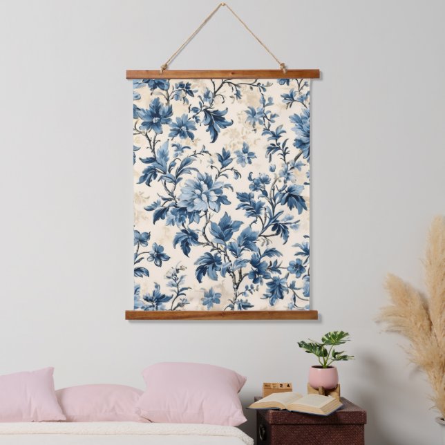 French Country Blue Toile Hanging Tapestry (Bedroom)