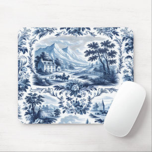 French Country Blue Toile Mouse Pad