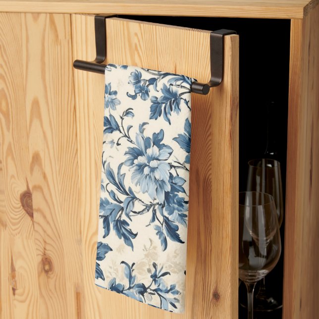 French Country Blue Toile Tea Towel (Thirds Fold)