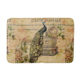 french country botanical art vintage peacock bath mat