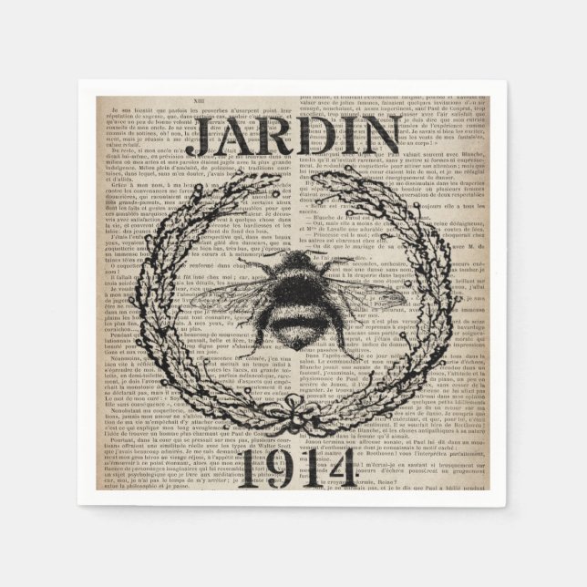 french country botanical modern vintage bee napkin (Front)