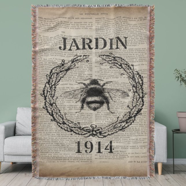 french country botanical modern vintage bee throw blanket (french country botanical modern vintage bee throw blanket)