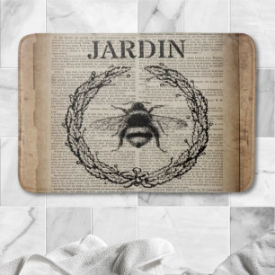 french country botanical vintage queen bee bath mat