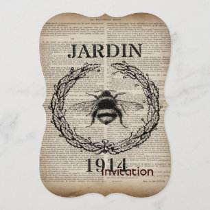 french country botanical vintage queen bee invitation