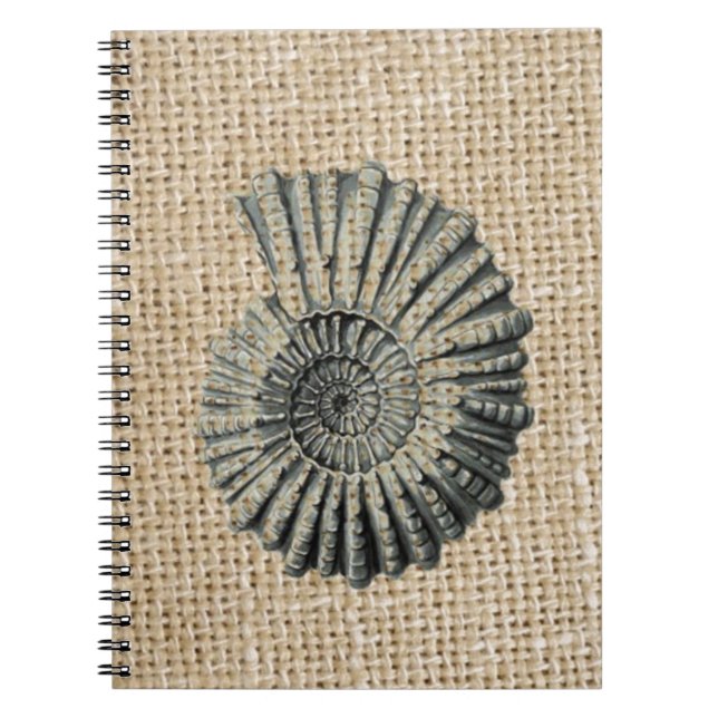 french country burlap beach coastal chic seashell notebook (Front)