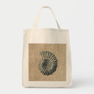 french country burlap beach coastal chic seashell tote bag