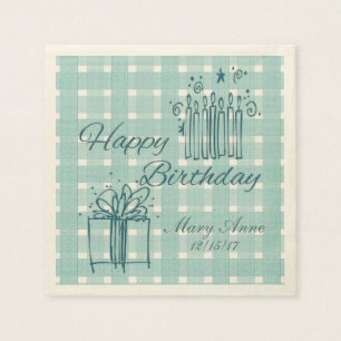 French Country Check Happy Birthday Paper Napkins