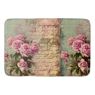 French country chic,shabby chic, pink roses, flora bath mat