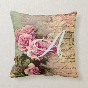 French country chic,shabby chic, pink roses, flora cushion