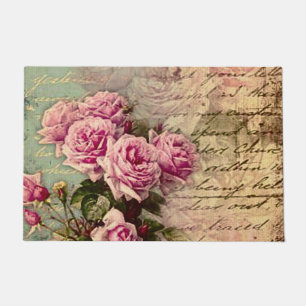 French country chic,shabby chic, pink roses, flora doormat
