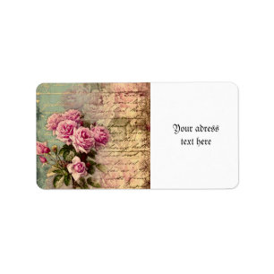 French country chic,shabby chic, pink roses, flora label
