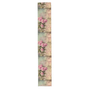 French country chic,shabby chic, pink roses, flora long table runner