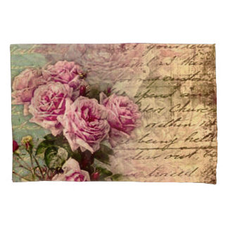 French country chic,shabby chic, pink roses, flora pillowcase