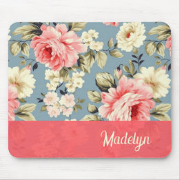 French Country Cottage Garden Floral Chic Script Mouse Pad
