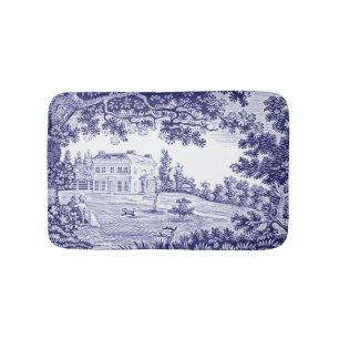 French Country Decor Blue Toile Bath Mat