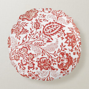 French Country Decor Red Toile Round Cushion
