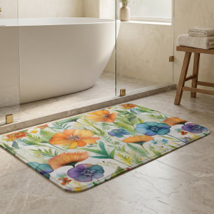 French Country Decor Watercolor Wildflowers Bath Mat