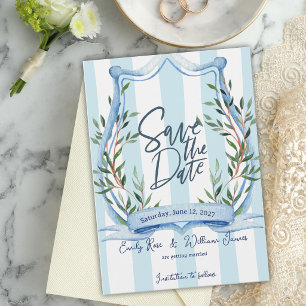 French Country Dusty Blue Stripe Garden Wedding Save The Date