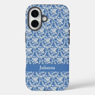 French Country Farmhouse Blue Floral Personalised iPhone 16 Case