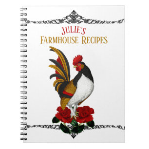 French Country Farmhouse Rooster Red Black Gold Notebook