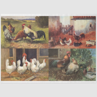 French Country Farmhouse Roosters Quad 1 Decoupage Tissue Paper