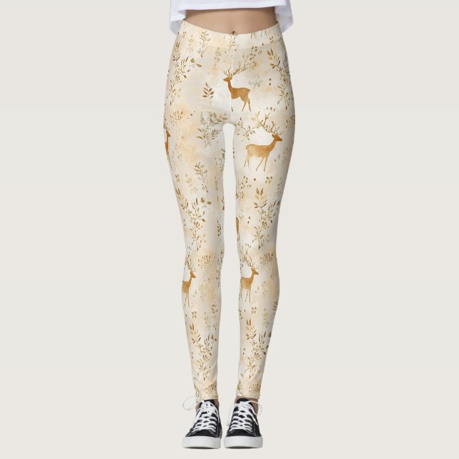 French Country Fawn Pattern Leggings (Front)