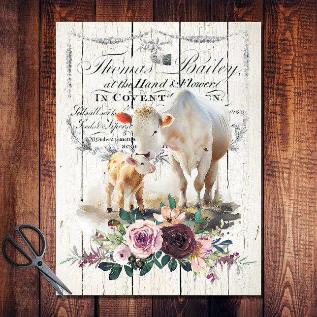 French Country Floral Charolais Cows Tissue Paper (Creator Uploaded)