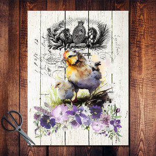 French Country Floral Cornish Cross Chickens Tissue Paper