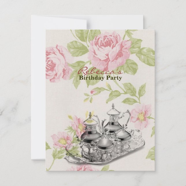 french country garden birthday tea party invitation (Front)