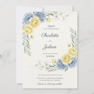 French Country Garden Blue Hydrangea QR Wedding Invitation