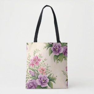 French Country Garden Lavender Blue & Rose Blooms Tote Bag