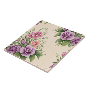 French Country Garden Lavender & Rose Blooms Ceramic Tile