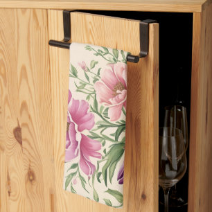 French Country Garden Lavender & Rose Blooms Tea Towel