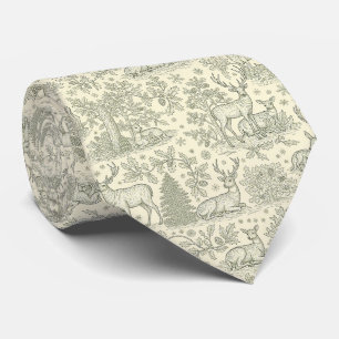 French Country Green Toile Deer Pattern Tie