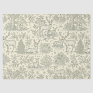 French Country Green Toile Deer Pattern Tissue Paper
