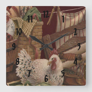 French Country Hen Laundry Day Print Clock