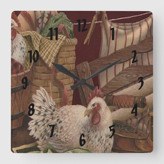 French Country Hen Laundry Day Print Clock (Front)