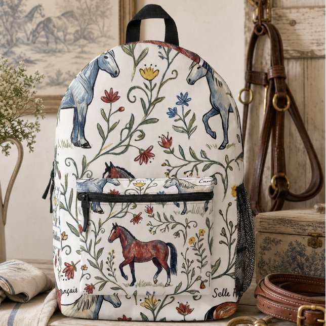 French Country Horse Printed Backpack (Creator Uploaded)