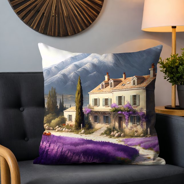 French Country House Lavender Flowers Mountains Cushion (Creator Uploaded)
