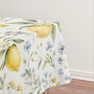 French Country Lemon and Wildflower Pattern Tablecloth